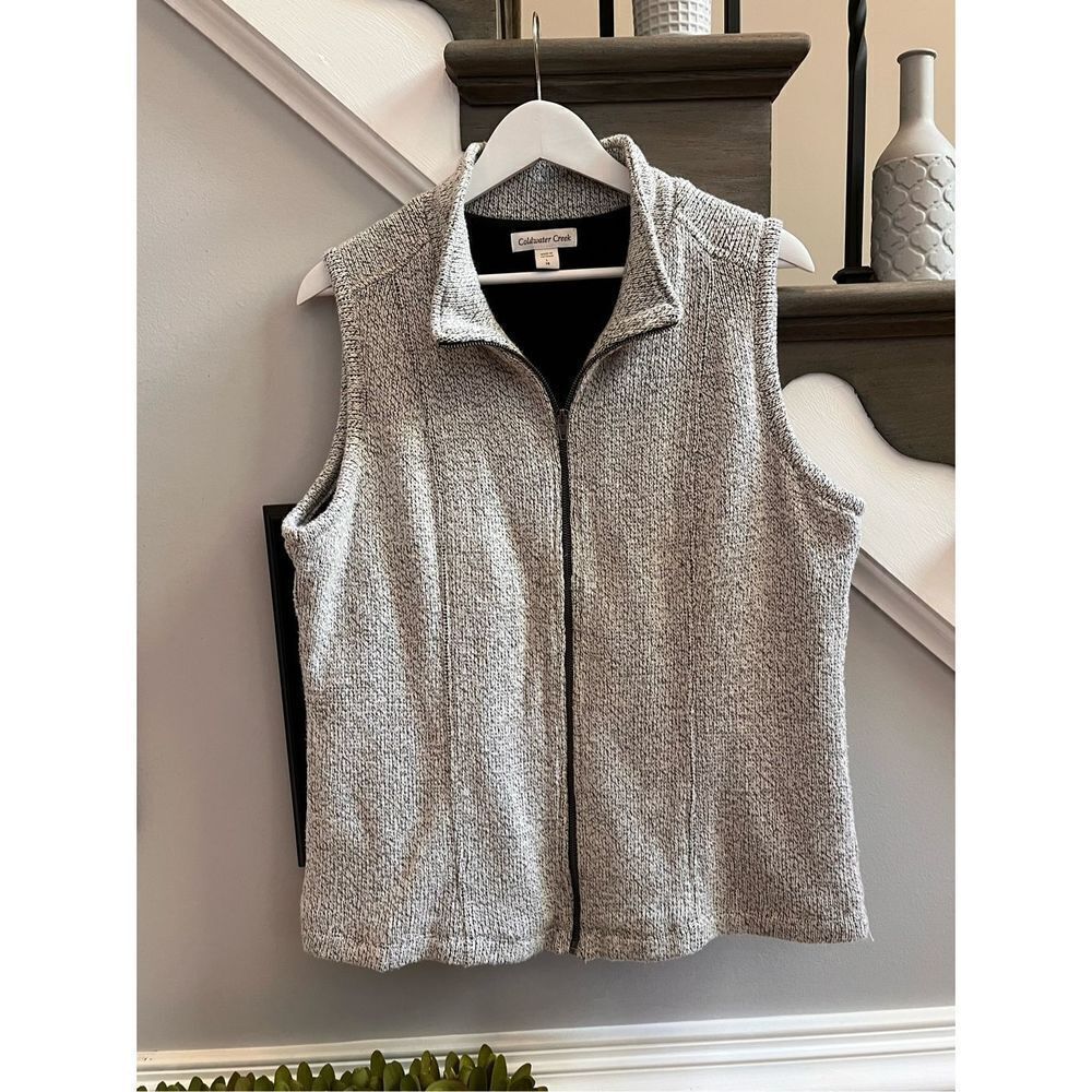 Coldwater Creek White & Gray Knit Zip Up Sweater Vest sz L (14) NWOT